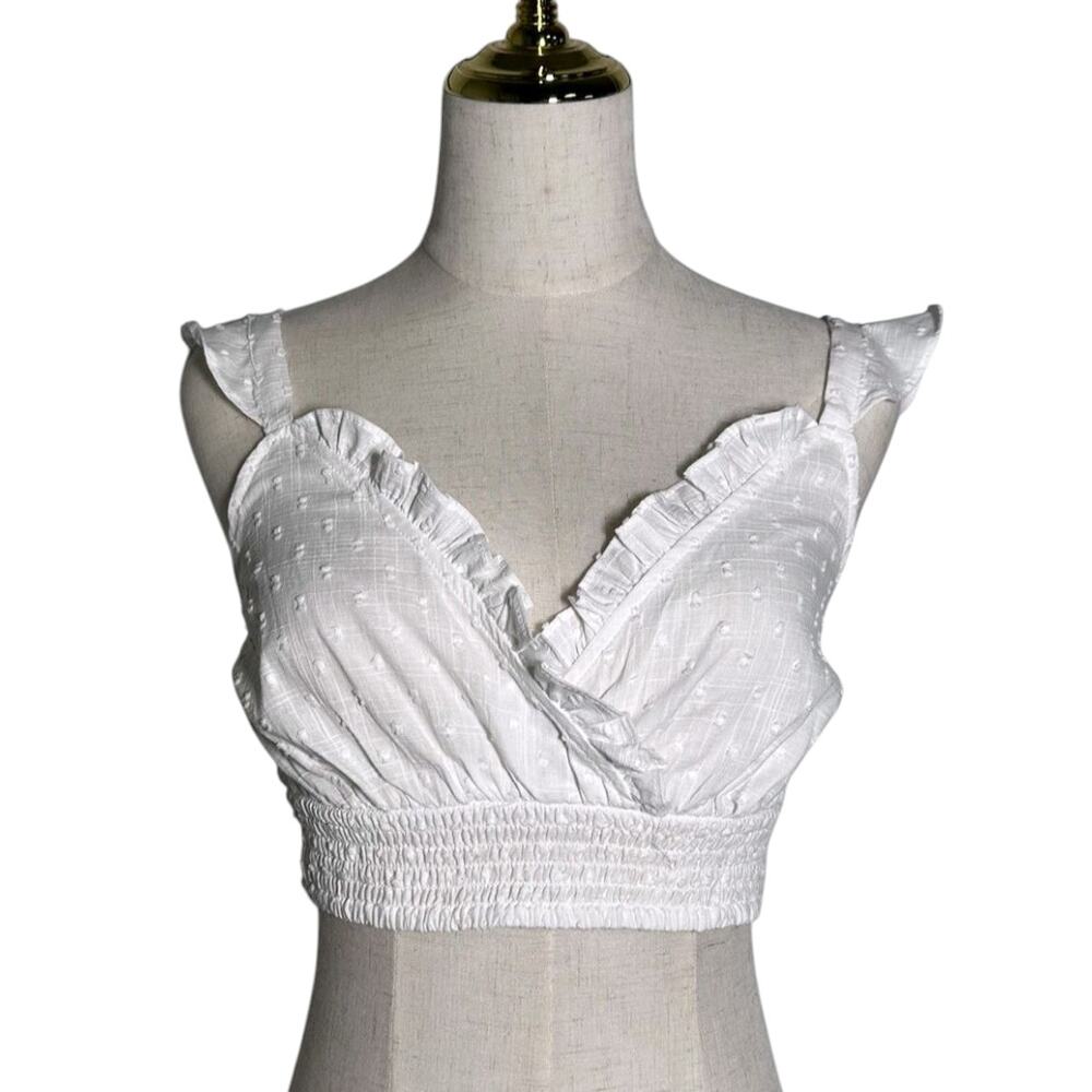 GB Gianni Bini Womens‎ XL Swiss Dots Babydoll Smocked Sleeveless Ruffle Crop Top